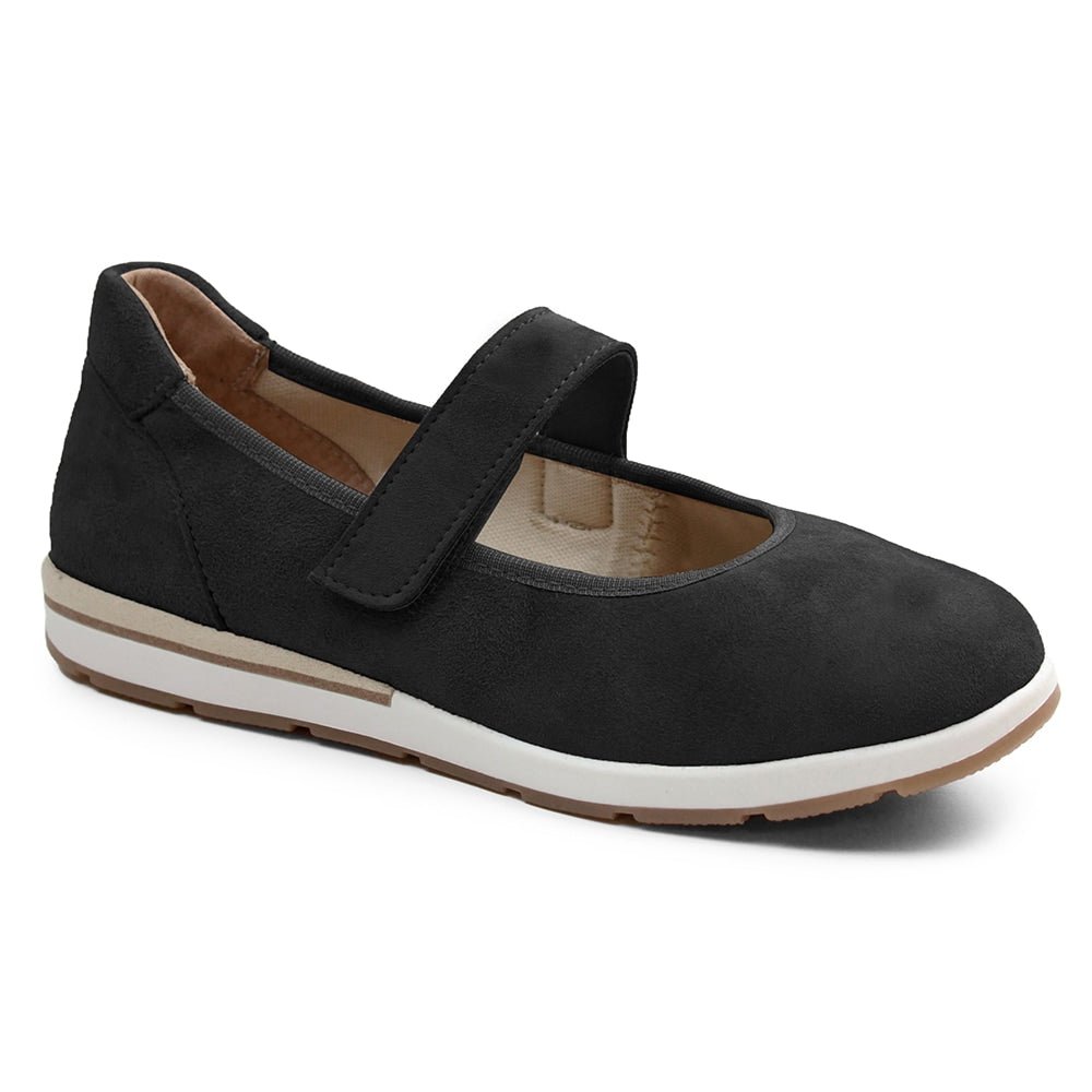 Minfot Ballerinasko med rem Joyce Stretch Nubuck Sort