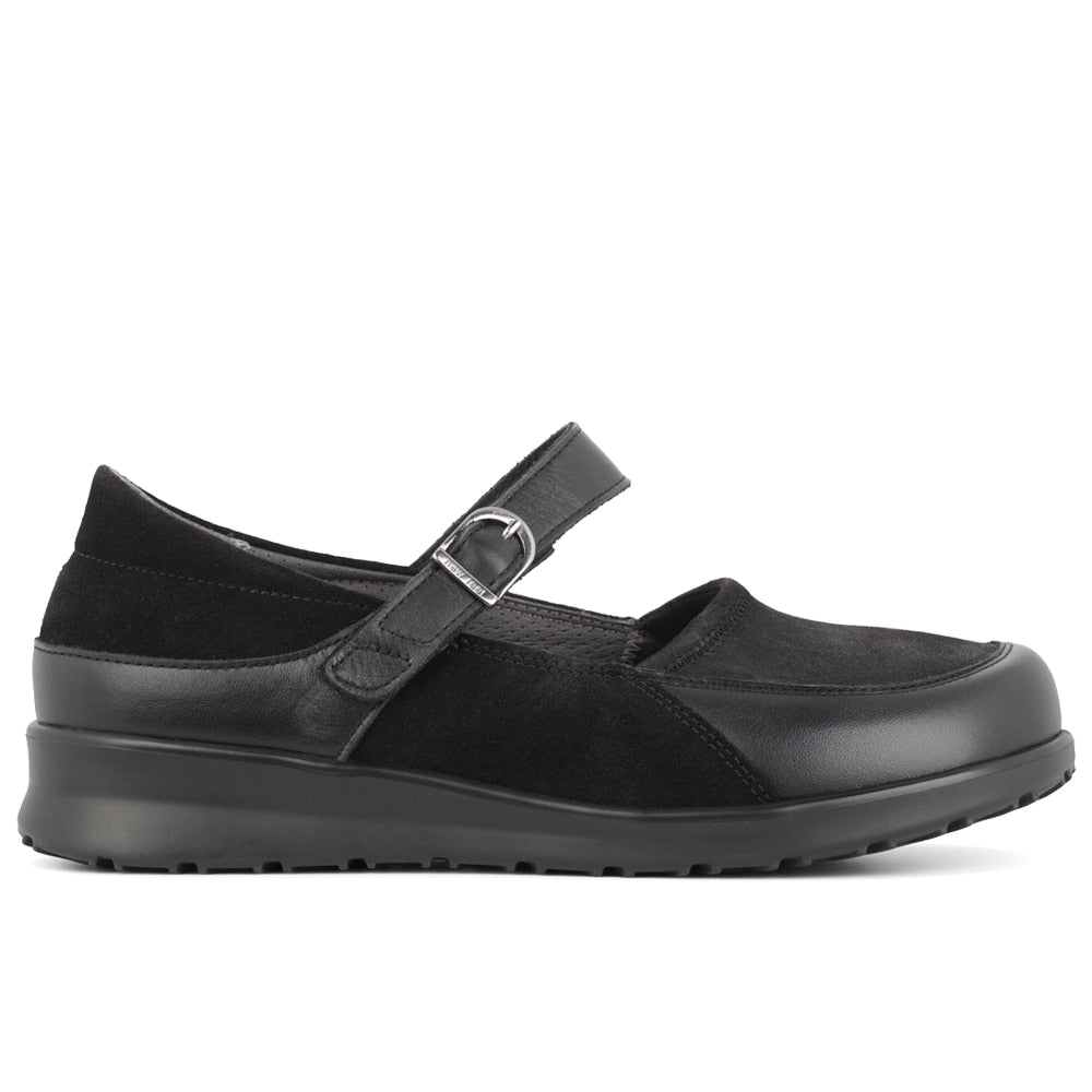 New Feet Hanne Extra Brede Sko Ballerina Stretch Dame Sort