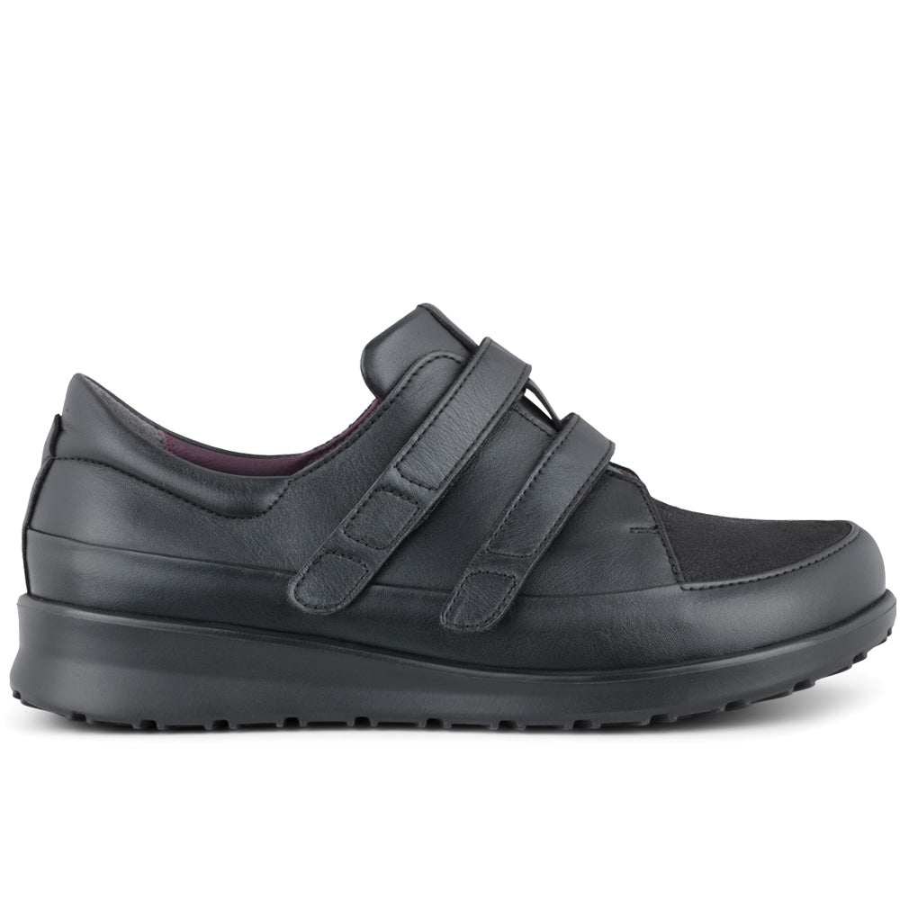 New Feet Mathilde Extra Brede Sko Stretch Velcro Dame Sort