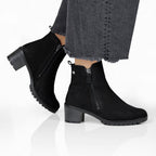 Minfot Rue Boots med klack Dame Dubbelzip Nubuck Sort