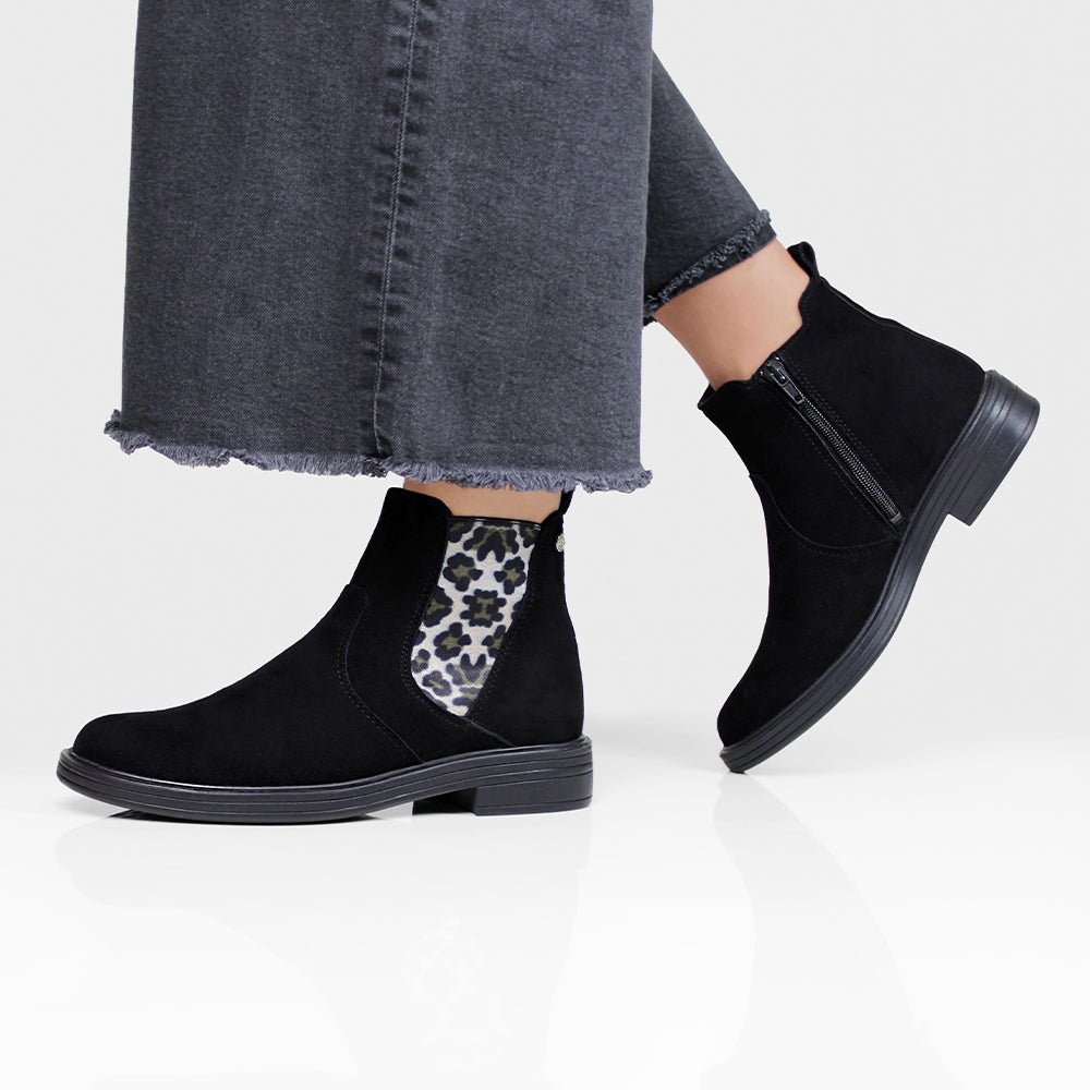 Minfot Bou Chelsea Boots med zip Stretch Nubuck Sort Leopard
