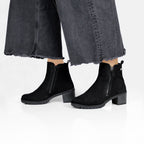 Minfot Rue Boots med klack Dame Dubbelzip Nubuck Sort