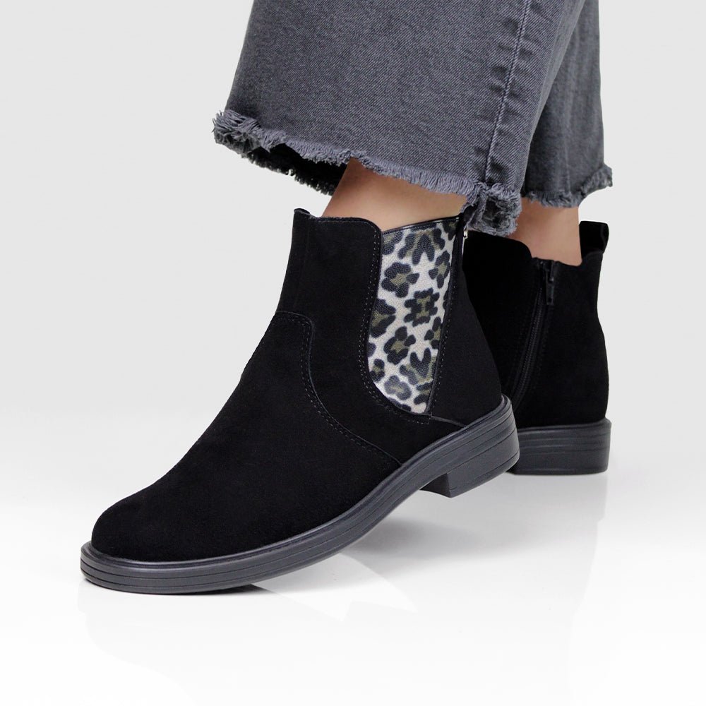 Minfot Bou Chelsea Boots med zip Stretch Nubuck Sort Leopard