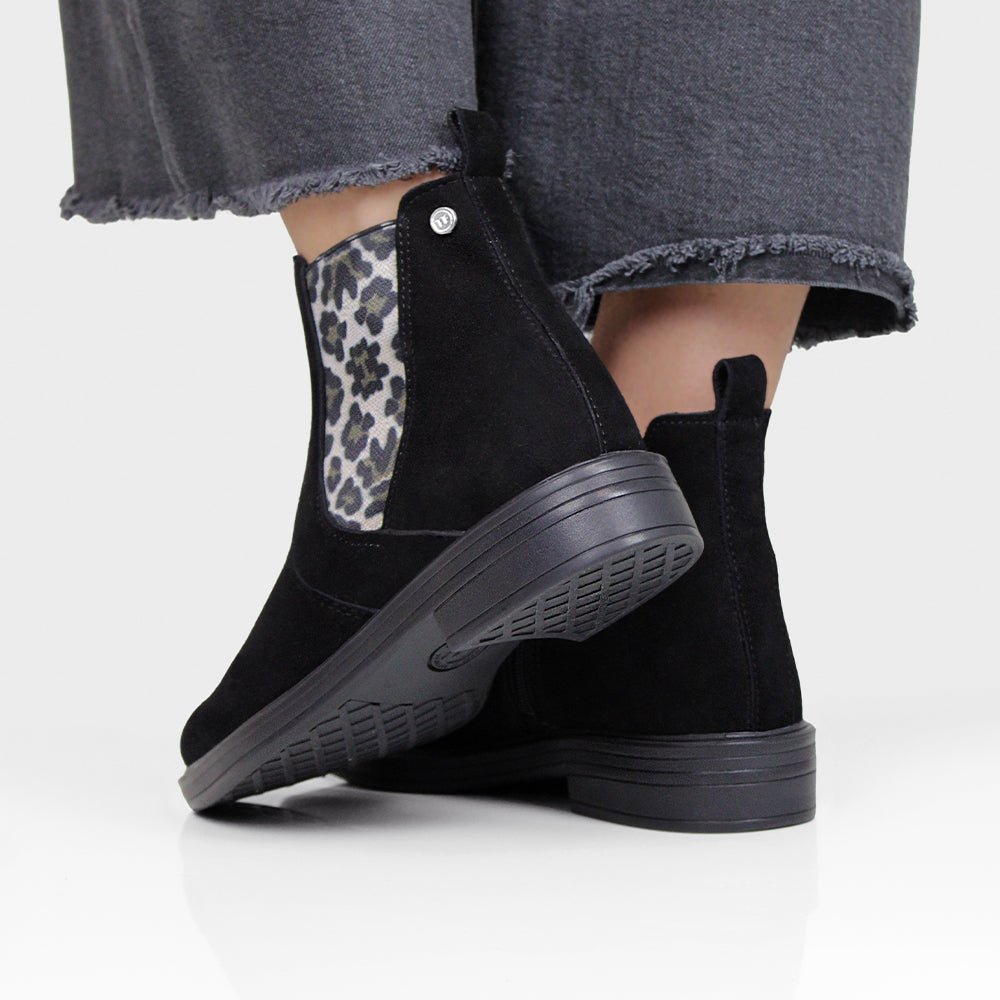 Minfot Bou Chelsea Boots med zip Stretch Nubuck Sort Leopard