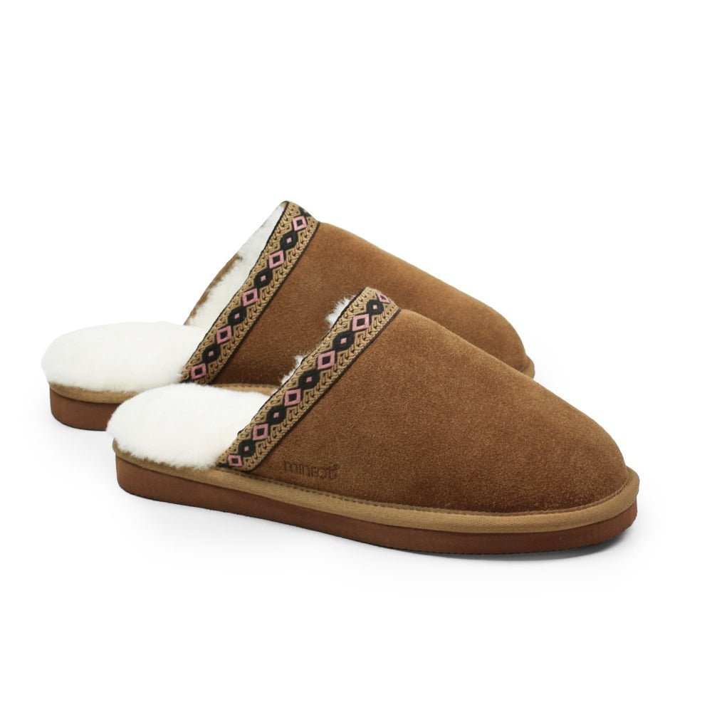 Minfot Fåreskind Hjemmesko Slip-on Myre med Sål Chestnut