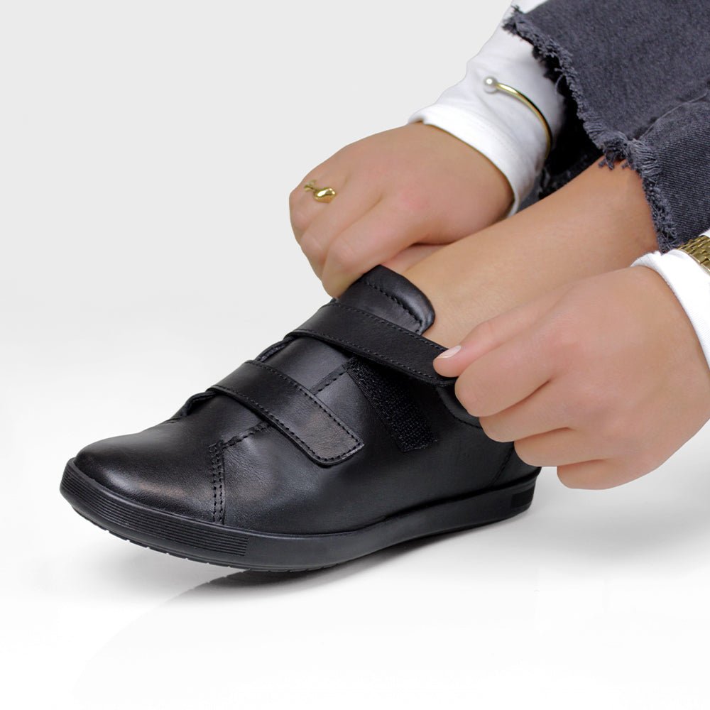 Minfot Aveny Skinn Sneaker Dame Velcroband Sort