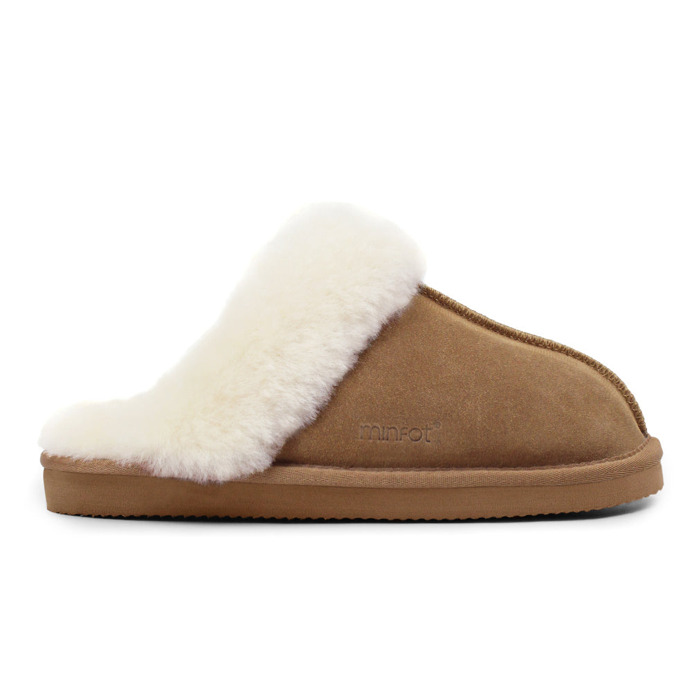 Minfot Fåreskinds Hjemmesko Slip-on Duved med såle Chestnut