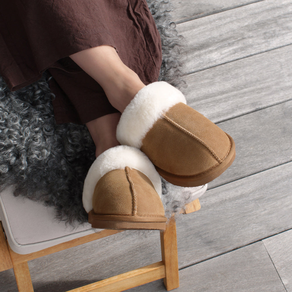 Minfot Fåreskinds Hjemmesko Slip-on Duved med såle Chestnut