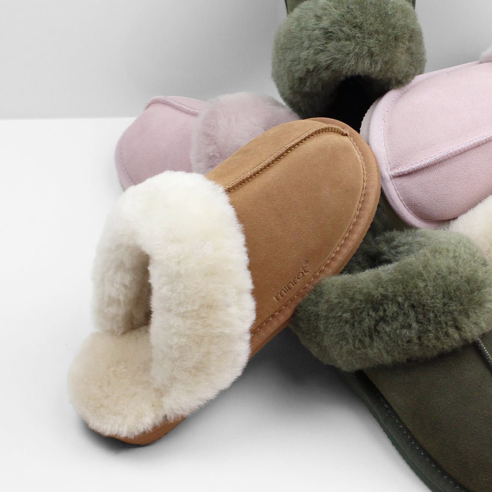Produktbild 10 - Minfot Fårskinnstofflor Slip-On Duved med sula Caramel