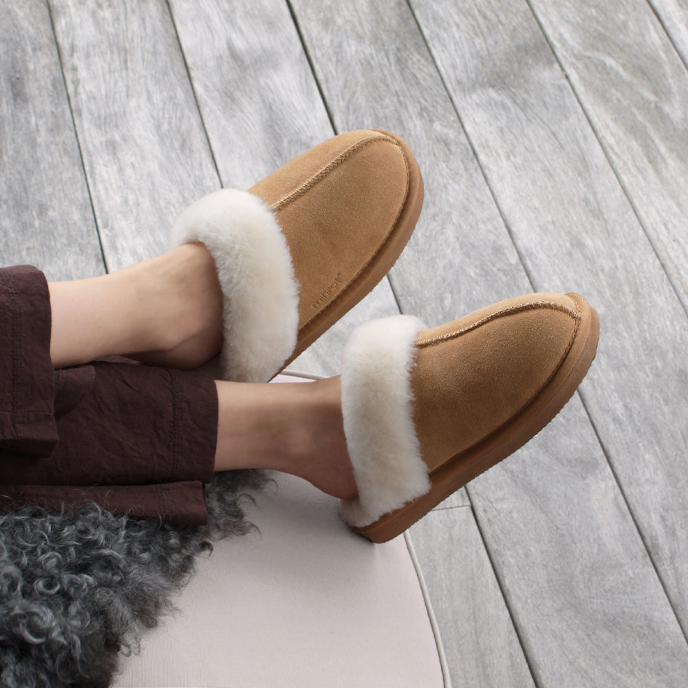 Minfot Fåreskinds Hjemmesko Slip-on Duved med såle Chestnut