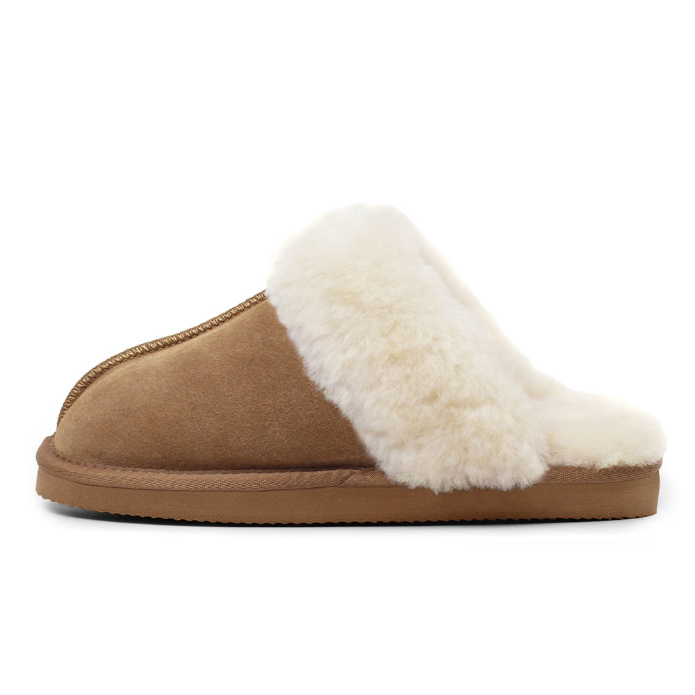 Minfot Fåreskinds Hjemmesko Slip-on Duved med såle Chestnut