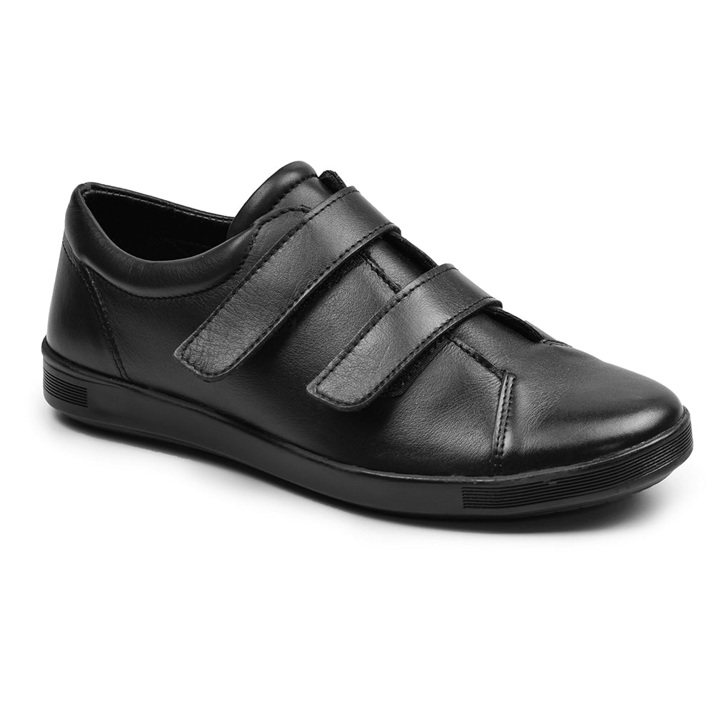 Minfot Aveny Lædersneaker med Klettlukning Sort