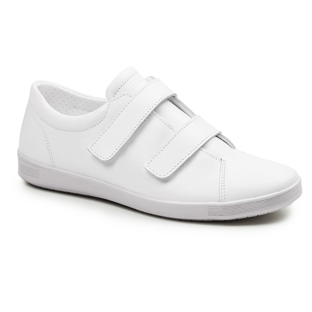 Minfot Aveny Lædersneaker med Klettlukning Hvid