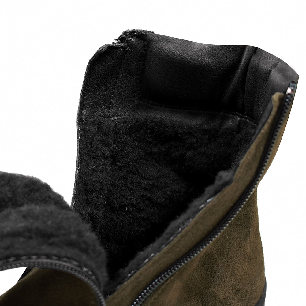 Minfot Pigsko Boden Ruskind Uld Mørkegrøn