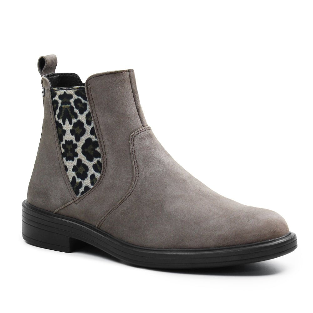 Minfot Bou Chelsea støvler med lynlås, strækbar nubuck, stenfarvet leopardmønster