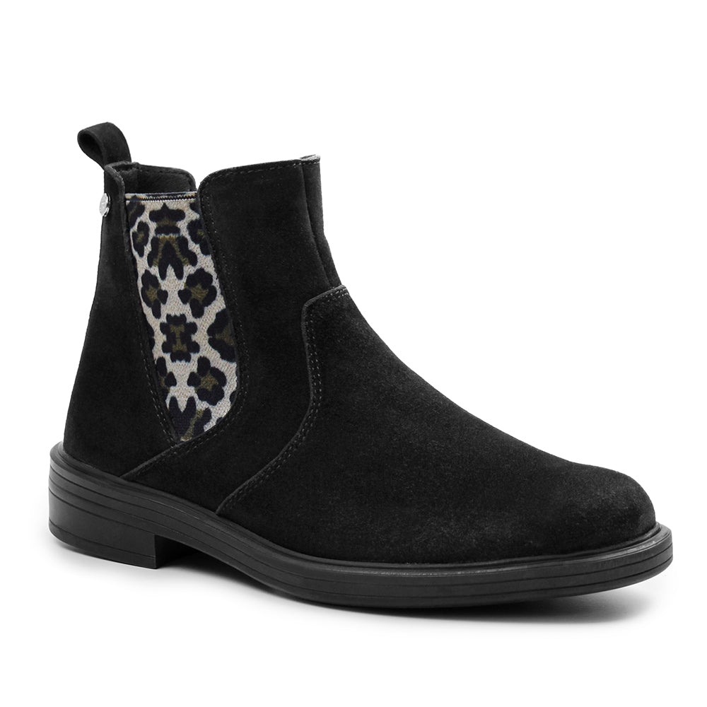 Minfot Bou Chelsea Boots med zip Stretch Nubuck Sort Leopard