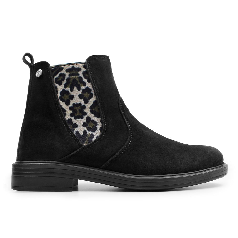 Minfot Bou Chelsea Boots med zip Stretch Nubuck Sort Leopard