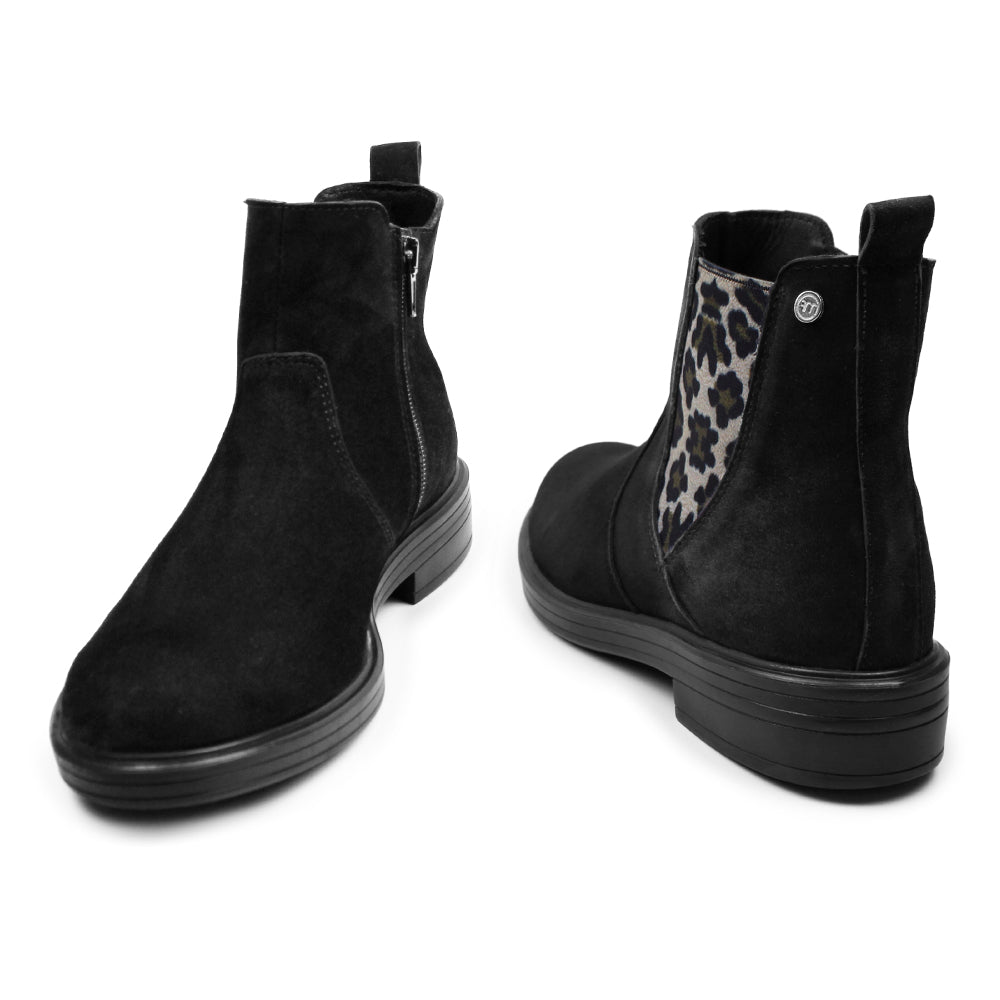 Minfot Bou Chelsea Boots med zip Stretch Nubuck Sort Leopard