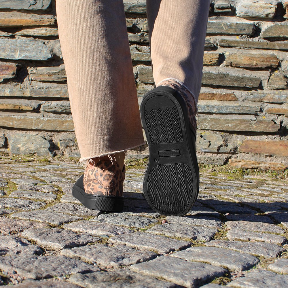 Minfot Comfort Sneakers Dame Læder Leopard Sort