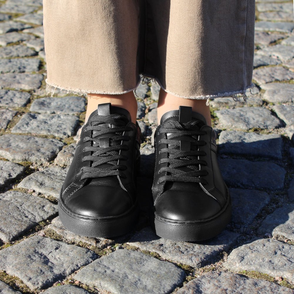 Minfot Comfort Sneakers Dame Læder Leopard Sort