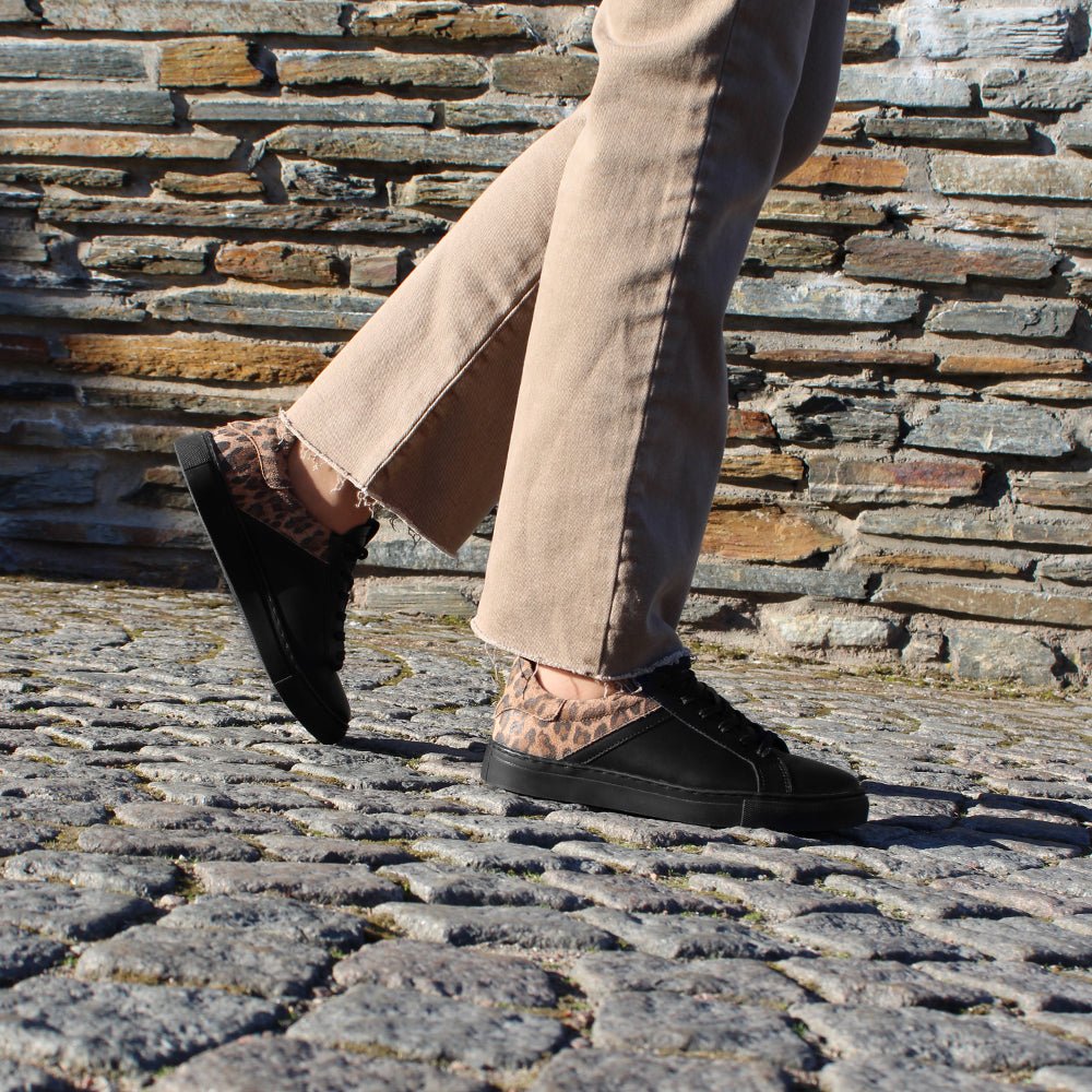 Minfot Comfort Sneakers Dame Læder Leopard Sort