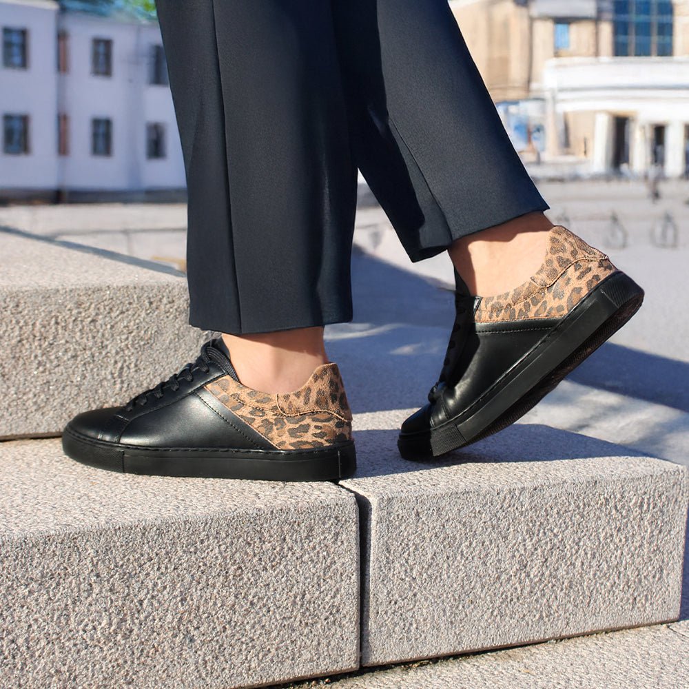 Minfot Comfort Sneakers Dame Læder Leopard Sort