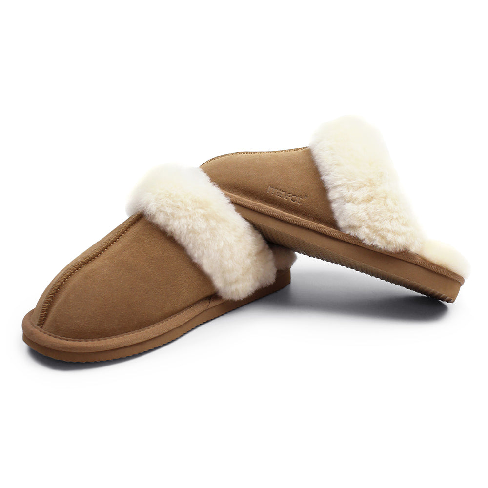 Minfot Fåreskinds Hjemmesko Slip-on Duved med såle Chestnut