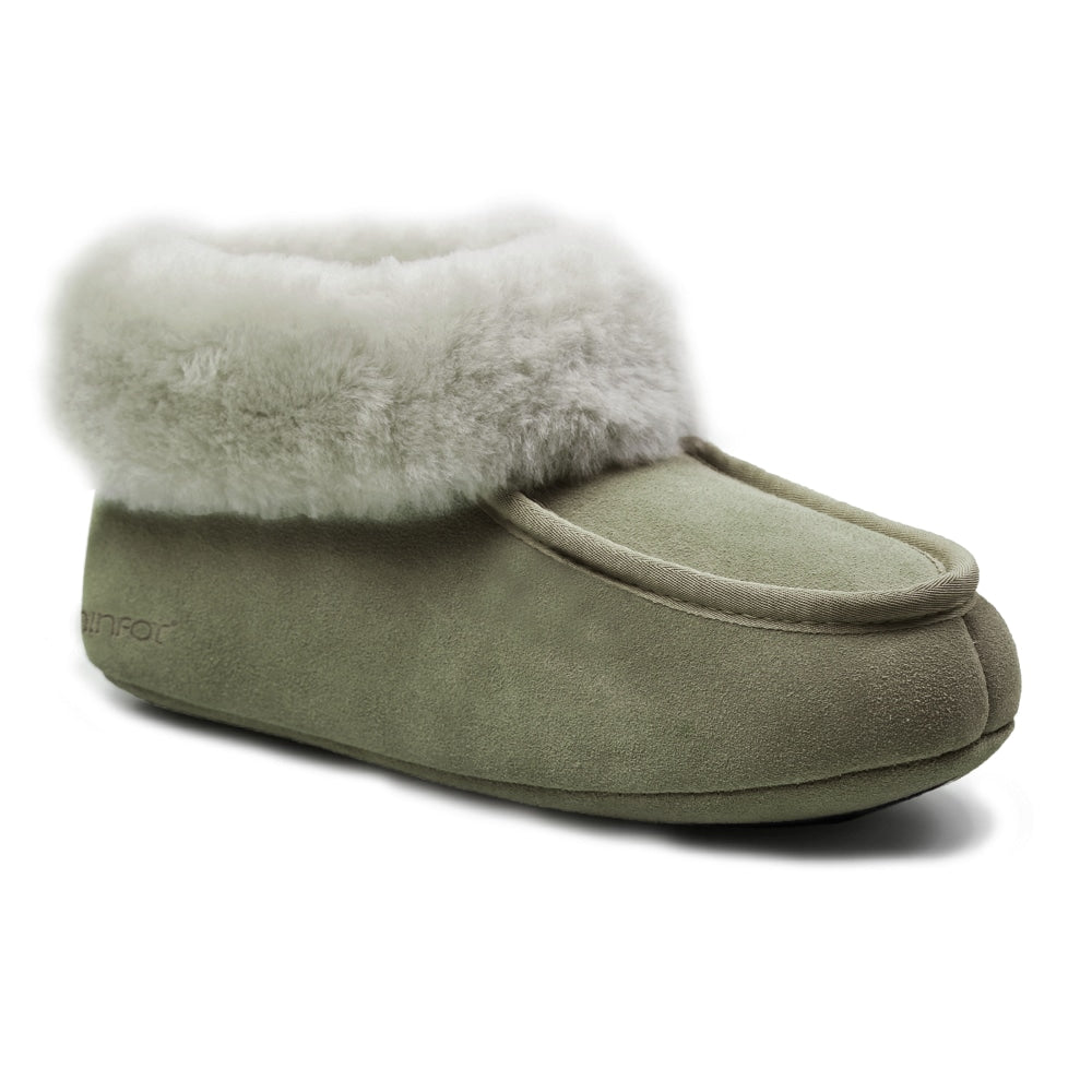 Minfot Hjemmesko Fåreskind Hemse Med Sål Olive