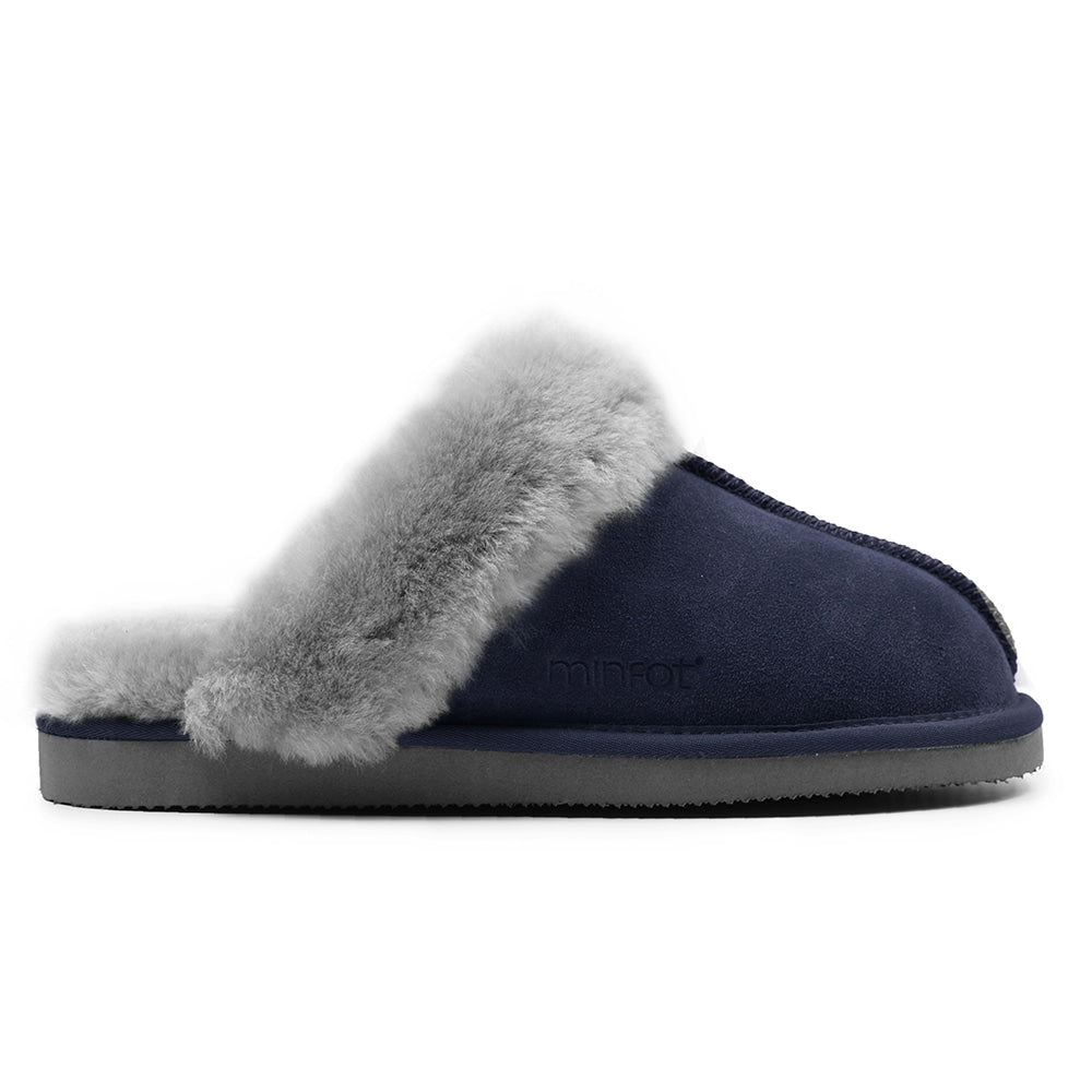 Produktbild 3 - Minfot Fårskinnstofflor Slip-on Duved med sula Blå