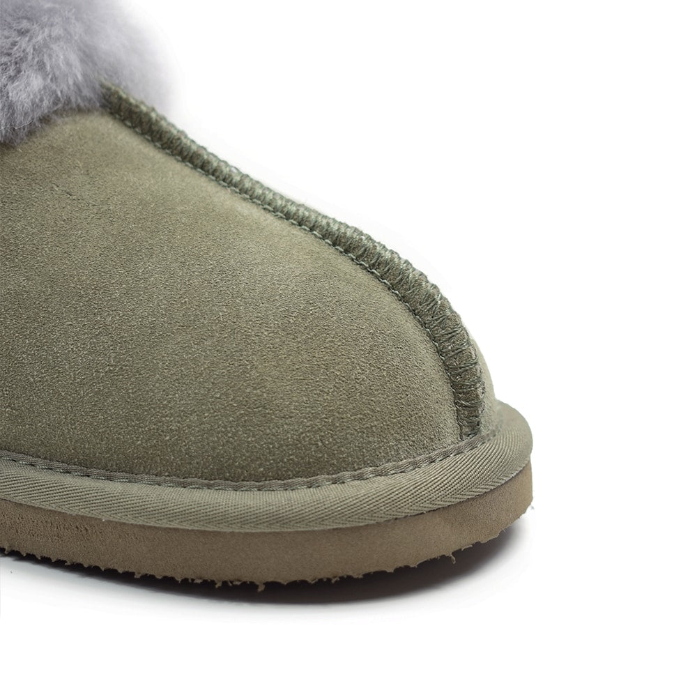 Produktbild 9 - Minfot Fårskinnstofflor Slip-on Duved med sula Olive