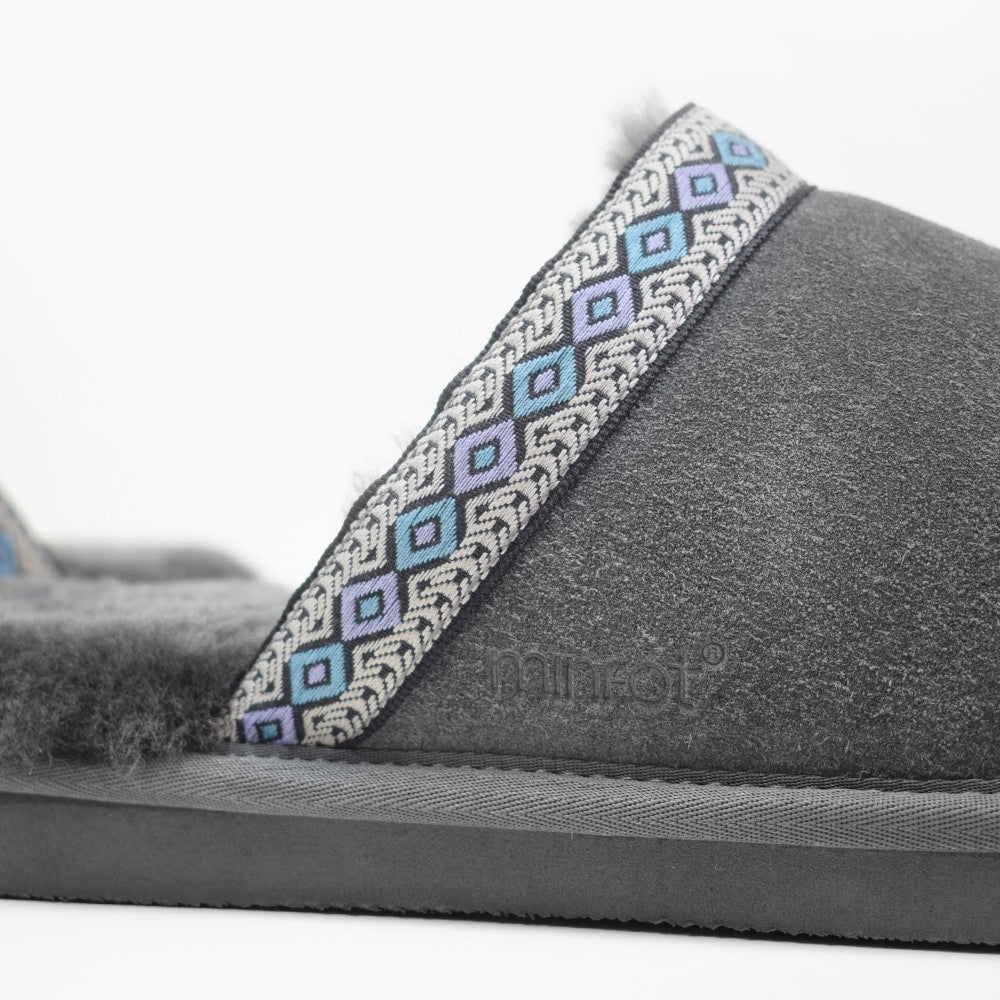 Minfot Fåreskind Hjemmesko Slip-on Myre med Sål Grå