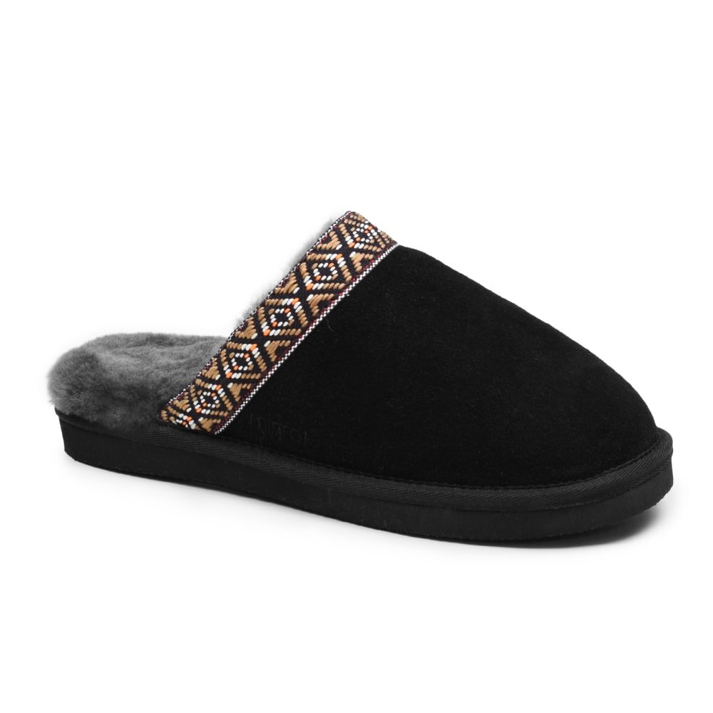 Minfot Fåreskind Hjemmesko Slip-on Myre med Sål Sort