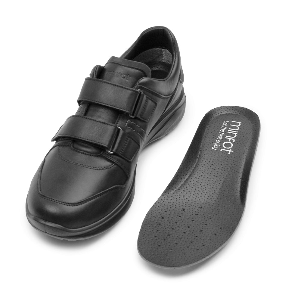 Minfot Grip Sko med Velcro Herre Vandafvisende TEX Skind Sort