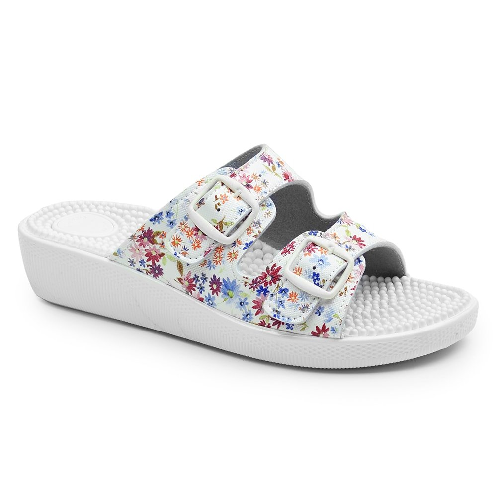 Minfot Massage Sandaler Blomster Hvid