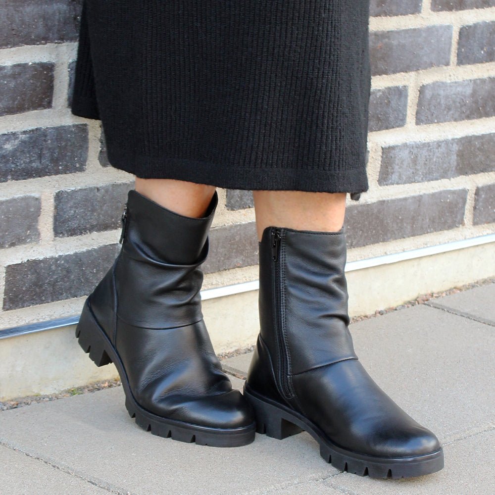 Minfot Noa Boots med Zip Stretch Læder Sort