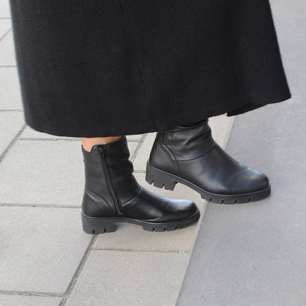 Minfot Noa Boots med Zip Stretch Læder Sort