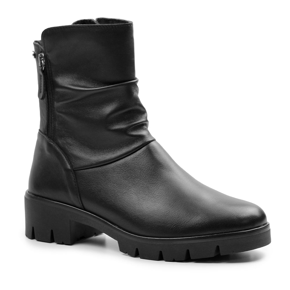 Minfot Noa Boots med lav hæl Zip Stretch Læder Sort