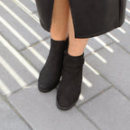Minfot Rue Boots med klack Dame Dubbelzip Nubuck Sort