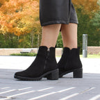 Minfot Rue Boots med klack Dame Dubbelzip Nubuck Sort
