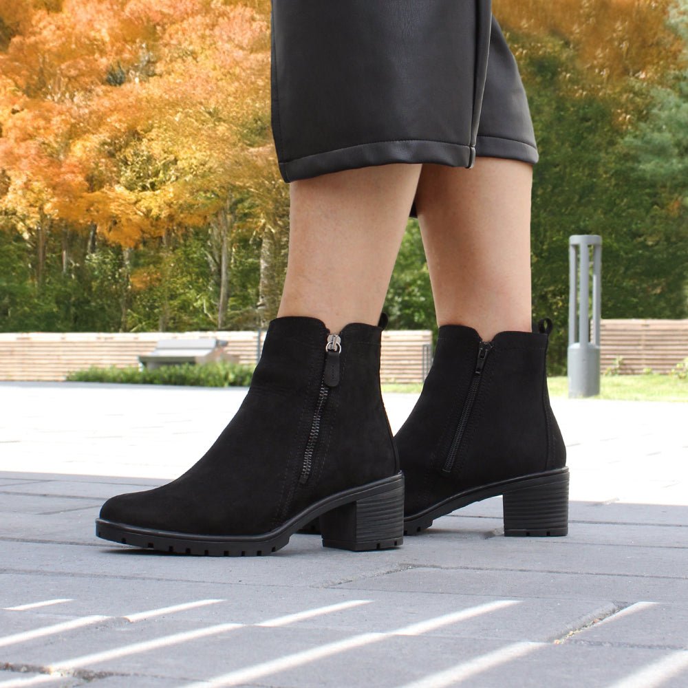 Minfot Rue Boots med klack Dame Dubbelzip Nubuck Sort