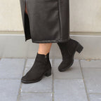 Minfot Rue Boots med klack Dame Dubbelzip Nubuck Sort
