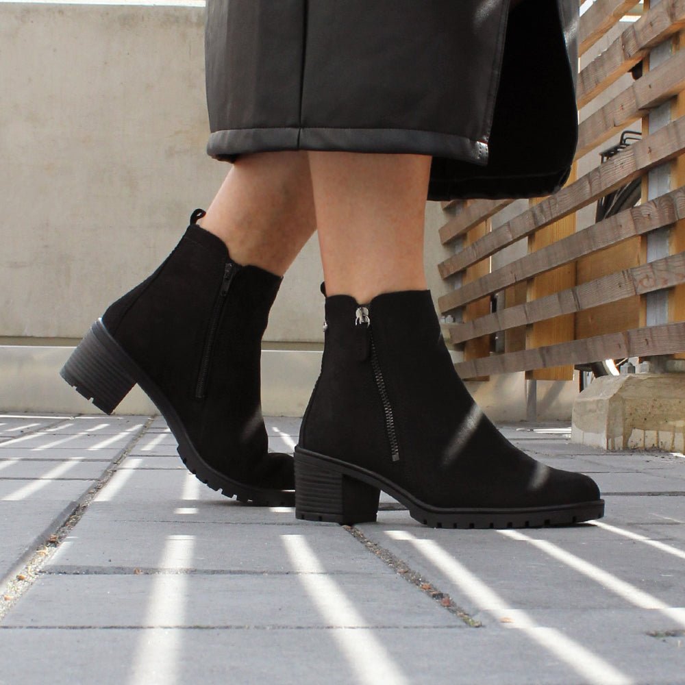 Minfot Rue Boots med klack Dame Dubbelzip Nubuck Sort