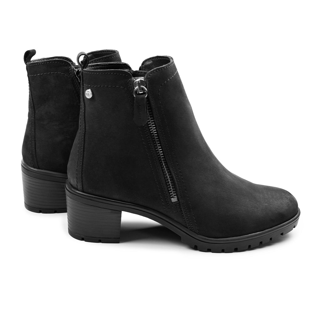 Minfot Rue Boots med klack Dame Dubbelzip Nubuck Sort
