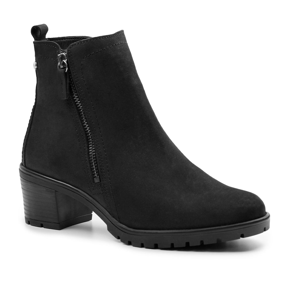 Minfot Rue Boots med klack Dame Dubbelzip Nubuck Sort
