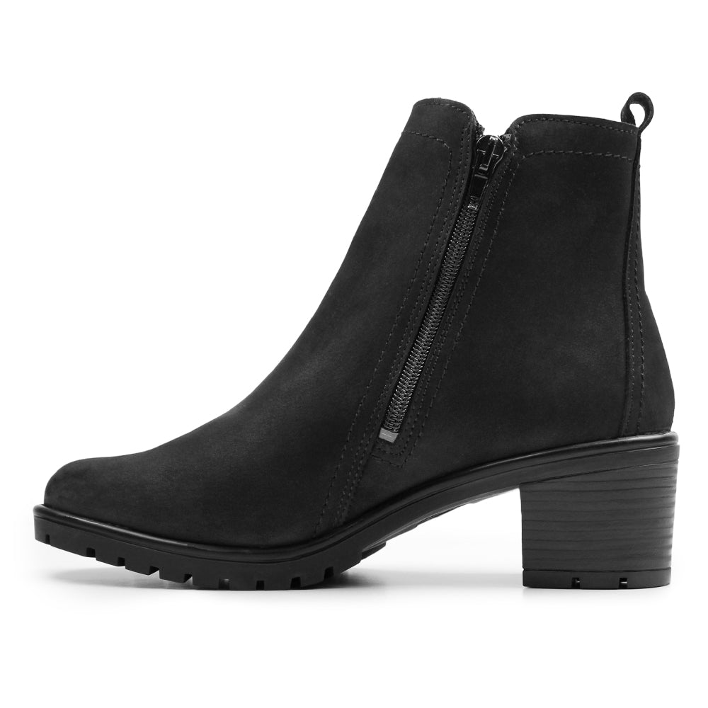 Minfot Rue Boots med klack Dame Dubbelzip Nubuck Sort