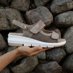 Minfot Sandal Komfort Bea Hælrem Stretch Ruskind Beige