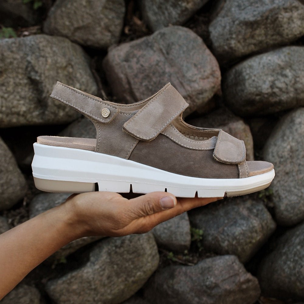 Minfot Sandal Komfort Bea Hælrem Stretch Ruskind Beige