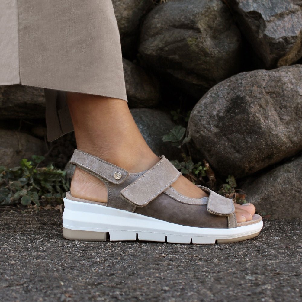 Minfot Sandal Komfort Bea Hælrem Stretch Ruskind Beige
