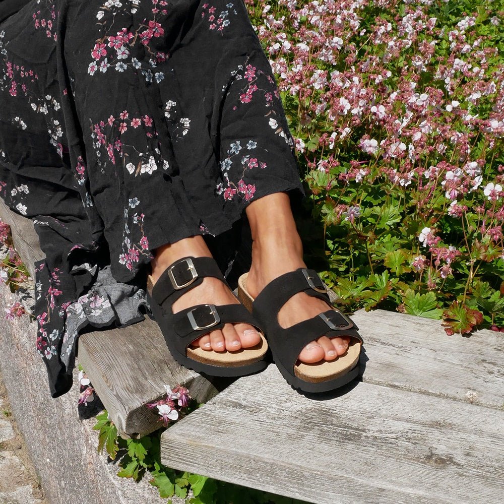 Minfot Moa Sandaler Dame Blød Bio Ruskind Nero