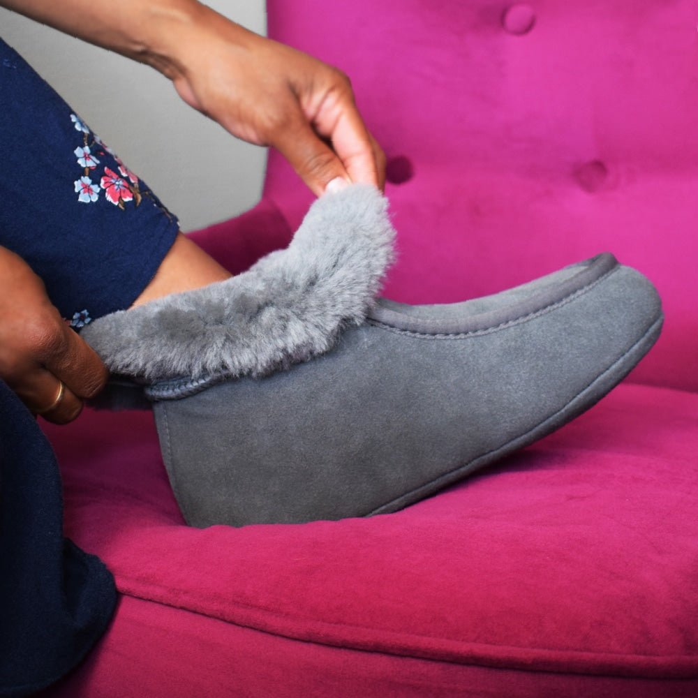 Minfot Hjemmesko Fåreskind Sunne Grå Ruskind